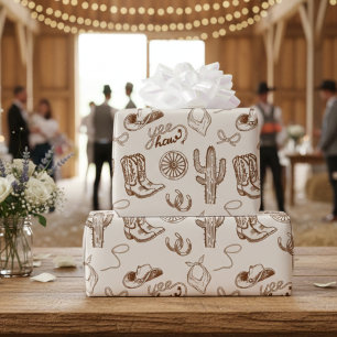 Ländliche Western-Cowboy-Stiefel und Hut Ranch-Mus Geschenkpapier