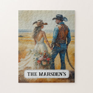 Ländliche Western-Hochzeit-Aquarell Puzzle