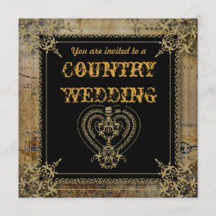 Ländliche Western-Saloon-Hochzeit Einladung