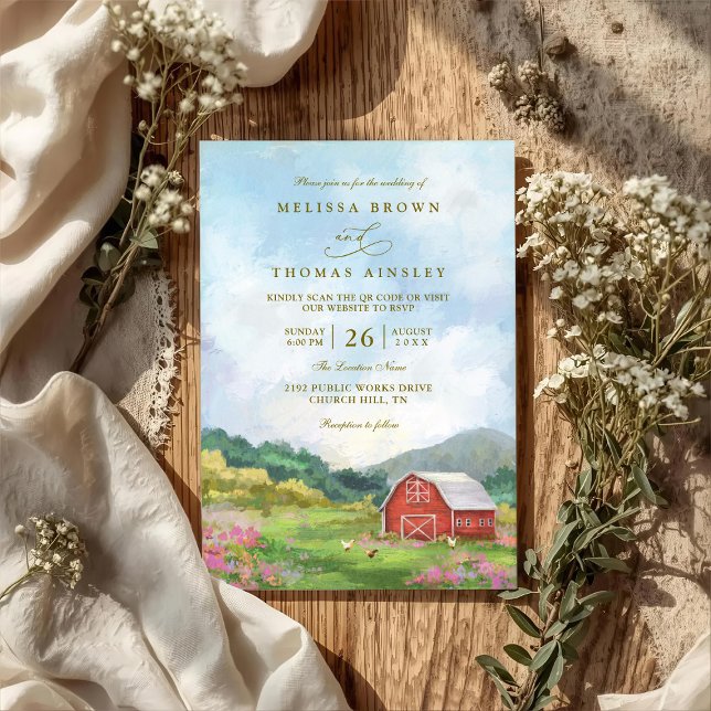 ländliche Western-Scheune QR-Code-Hochzeit Einladung (Von Creator hochgeladen)