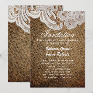 ländliche westliche Hochzeit Jute und Spitze Einladung