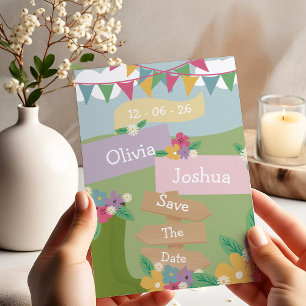 Ländliche Wildblume mit Wimpel-Schildern Save The  Einladung