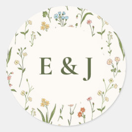 Ländliche Wildblumen-Blumen mit Monogramm Runder Aufkleber