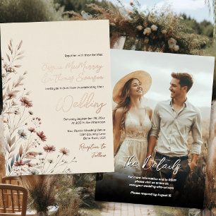 Ländliche Wildblumen Foto & Details Elegante Hochz Folieneinladung