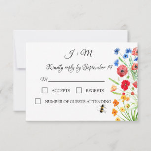 Ländliche Wildblumen Mohn Kornblumen Hochzeit RSVP Karte