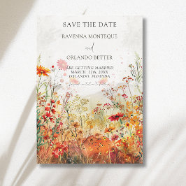 Ländliche Wildblumenwiese Herbsthochzeit Save The Date