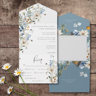 Ländliche Wilde Blaue Blumen & Gänseblümchen Abend All In One Einladung