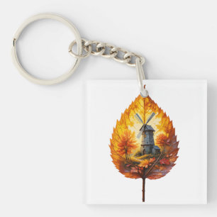 Ländliche Windmühle im Herbstglanz Schlüsselanhänger