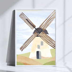 Ländliche Windmühle Natur Aquarell Poster