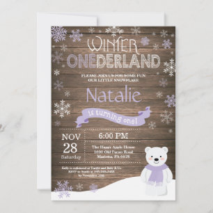 Ländliche Winter-Onederland-Einladung zum 1. Gebur Einladung