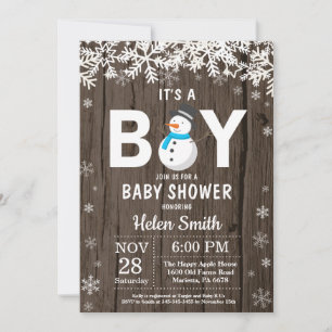 Ländliche Winter-Schneemann-Junge-Baby-Shower-Einl Einladung