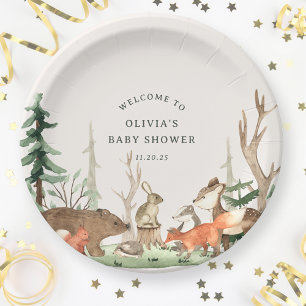 Ländliche Winter-Wald-Babyparty Pappteller