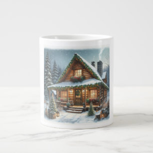 Ländliche Winter-/Weihnachts-Schneehütte Jumbo-Tasse