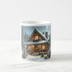 Ländliche Winter-/Weihnachts-Schneehütte Kaffeetasse