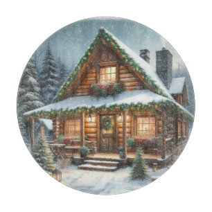 Ländliche Winter-/Weihnachts-Schneehütte Schneidebrett