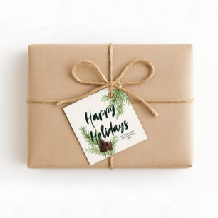 Ländliche Winterkiefer Tannenzapfen Frohe Feiertag Geschenkanhänger