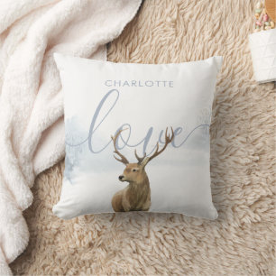 Ländliche Winterwaldszene Hirsch Personalized Kissen