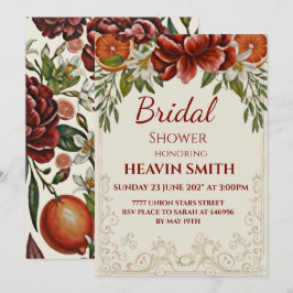 Ländliche Zitrone und Burugundi Florale Brautparty Einladung