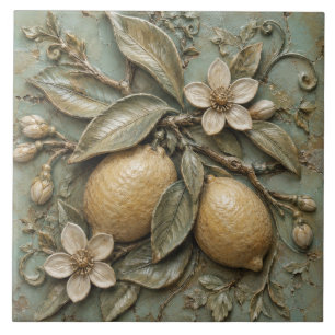 Ländliche Zitronenblüten-Zitrus-Faux-Relief Fliese