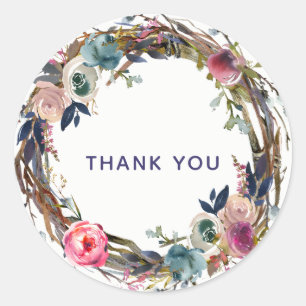 Ländliche Zweige Sticks Blumenkranz Modern Chic Runder Aufkleber