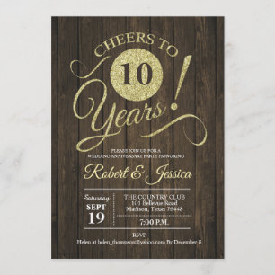 Ländlicher 10. Hochzeitstag - Gold Holz Einladung