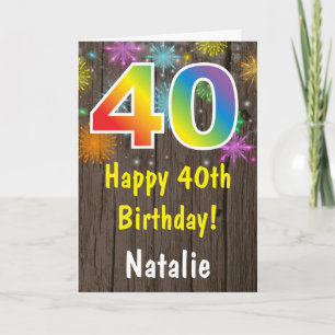 Ländlicher 40. Geburtstag Buntes Regenbogen-Feuerw Karte