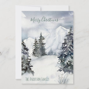 Ländlicher Aquarell-Schneebedeckter Berg-Land-Weih Feiertagskarte