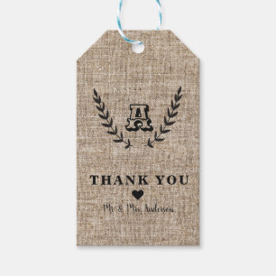 Ländlicher Bauernhaus-Jute & Schwarze Botanische L Geschenkanhänger
