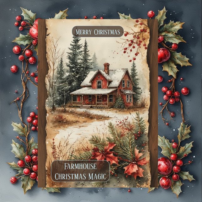 Ländlicher Bauernhaus-Zauber Weihnachten Waldlands (Elegant Rustic Farmhouse Magic Christmas Woodland Country Holiday Card)