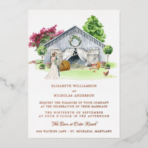 Ländlicher Bauernhof   Elegante Scheunenhochzeit Folieneinladung