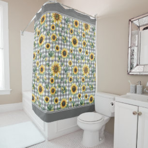 Ländlicher Bauernhof Sonnenblumen und Gingham Duschvorhang