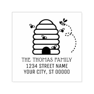 Ländlicher Bienenstock und fliegende Bienen Name A Permastempel