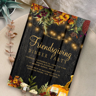 Ländlicher Blumen-Holzkürbis-Friendsgiving-Party Einladung