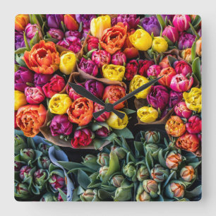 Ländlicher Blumenmarkt Frisch geschnittene Blume Quadratische Wanduhr