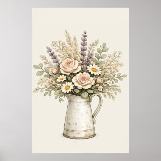 Ländlicher Blumenvase Poster