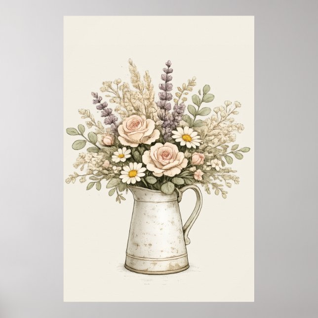 Ländlicher Blumenvase Poster (Vorne)