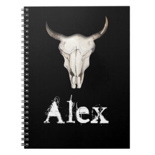Ländlicher Boho-Stil Kuh Stier Hörner Western Land Notizblock