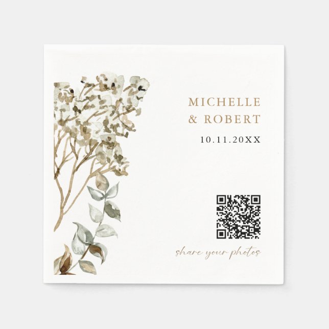 Ländlicher Botanischer QR-Code Teile deine Fotos H Serviette (Vorderseite)