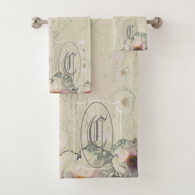 Ländlicher Charme Baum-Pfingstrose Monogramm Badhandtuch Set (Insitu)
