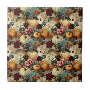Ländlicher Farmhouse-Kürbis Orange Blumen Vintage Fliese