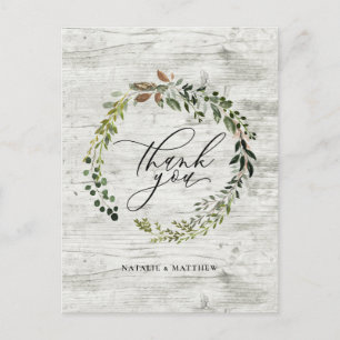 Ländlicher floraler und Blätter-Wasserfarben-Kranz Postkarte