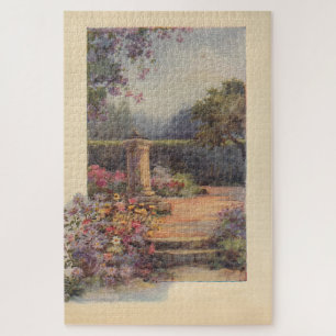 Ländlicher friedlicher Vintage-Garten mit Sonnenuh Puzzle