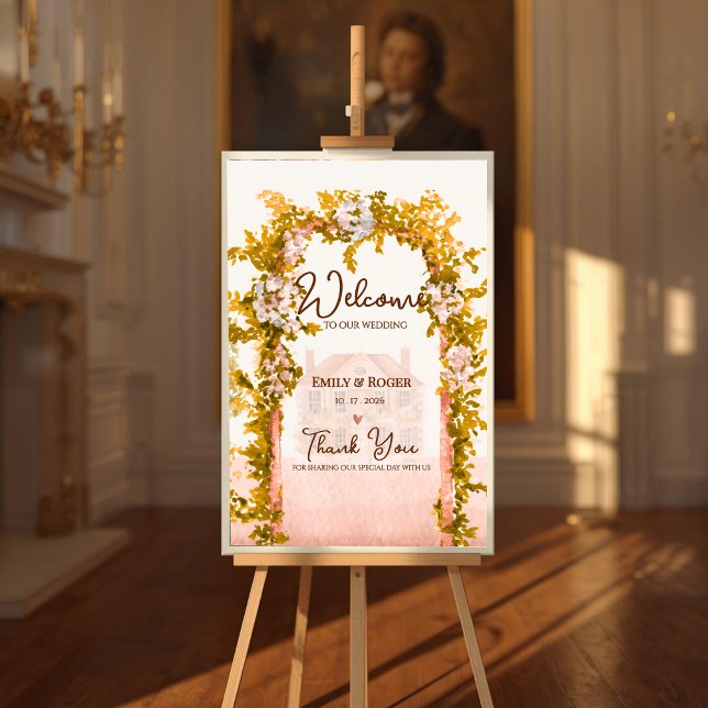 Ländlicher Gartenbogen Hochzeitsempfang auf dem La Poster (Rustic Garden Arch Wedding Welcome Sign Elegant Watercolor Floral Countryside Wedding Poster)