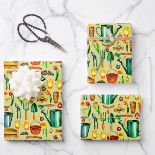 Ländlicher Gärtner Gartengeräte Blumen  Geschenkpapier Set