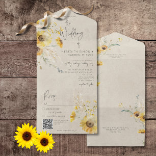 Ländlicher Gelb & Brauner Sommer Sonnenblume QR Co All In One Einladung