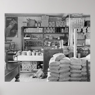 Ländlicher Gemischtwarenladen, 1936. Altes Foto Poster