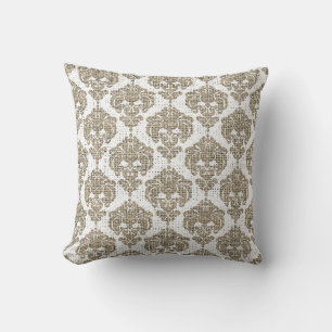 Ländlicher Glamour Jute Royaler Damast Chic Modern Kissen