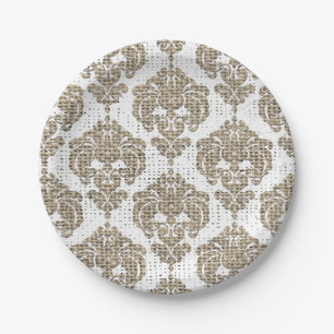 Ländlicher Glamour Jute Royaler Damast Chic Modern Pappteller