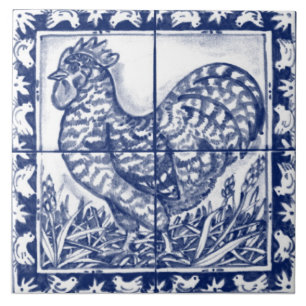Ländlicher Hahn Blau Weiß Delft Dedham Vintage Fliese