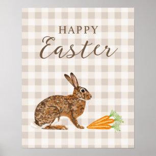 Ländlicher Hase und Karotten Frohe Ostern Beige Gi Poster